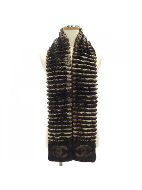 Chanel Scarf Cashmere White Brown